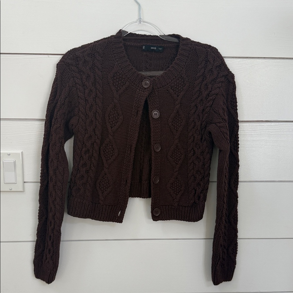 Mango Chocolate Brown Cable Knit Cardigan